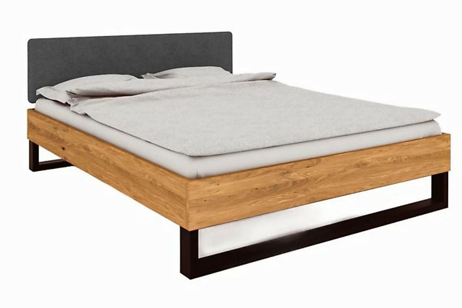 byoak Bett STEEL 160 x 220 aus Massivholz, mit Polsterkopfteil, Naturgeölt günstig online kaufen