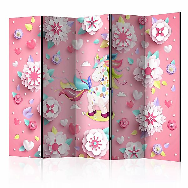 5-teiliges Paravent - Unicorn On Flowerbed Ii [room Dividers] günstig online kaufen