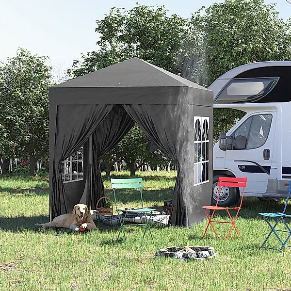 Outsunny Faltpavillon 2x2m mit 4 Seitenwänden und Fenstern, UV-Schutz, Gart günstig online kaufen