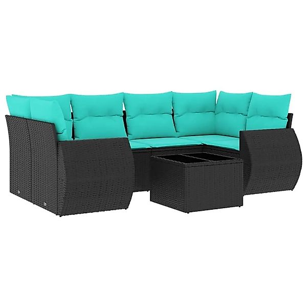 vidaXL 7-Tlg Gartensofa-Set mit Kissen Schwarz Polyrattan 3221116 günstig online kaufen