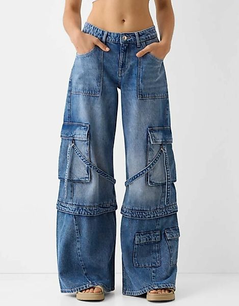 Bershka Jeans Im Cargo- Und Baggyhosen-Stil Damen 40 Ausgewaschenes Blau günstig online kaufen