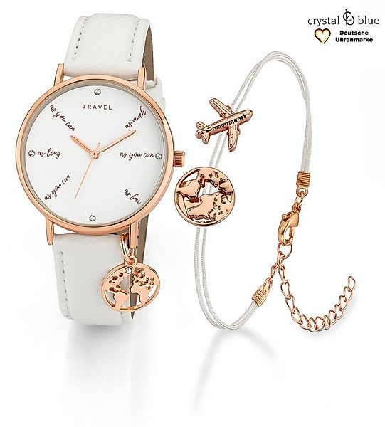 crystal blue Quarzuhr Set Damenuhr und Armband Travel weiß rosegold, kosten günstig online kaufen