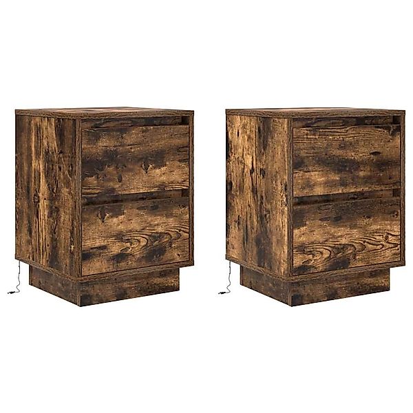 vidaXL Nachttische mit LED-Leuchten 2 Stk, Räuchereiche 38x34x50 cm 861292 günstig online kaufen