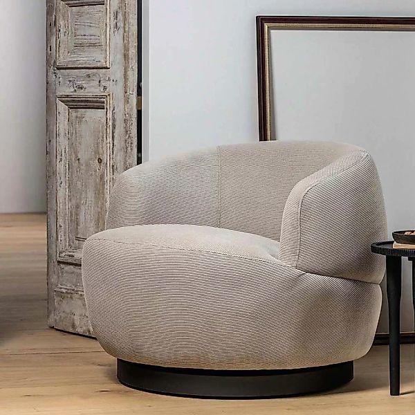 Lounge Sessel Retro - Cordstoff Beige Metallsockel drehbar günstig online kaufen