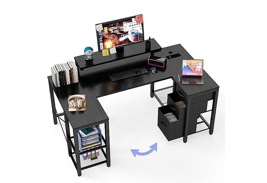 HOMALL Eckschreibtisch 170cm U-förmiger Schreibtisch mit LED-Monitorhalteru günstig online kaufen