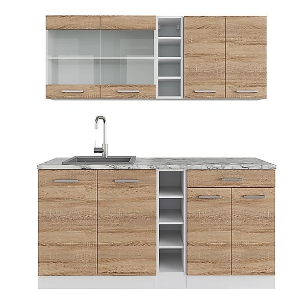 Vicco R-Line Singleküche Sonoma/Weiß 160 cm ohne Arbeitsplatte günstig online kaufen