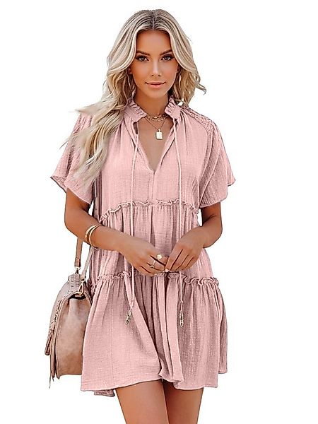 Imily Bela Minikleid Damen Sommer mit Stehkragen kurzen Ärmeln Rüschen Casu günstig online kaufen