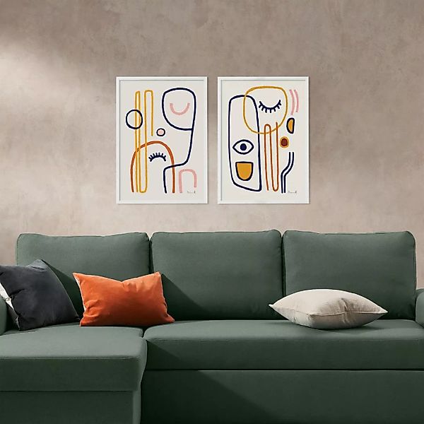 2 x Dan Hobday 'Abstract Faces' gerahmte Kunstdrucke (A3) - MADE.com günstig online kaufen
