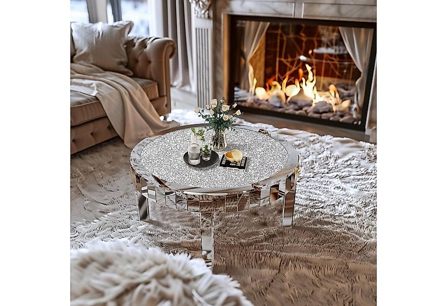LuxusKollektion Couchtisch Couchtisch Rund Glas Kristall Silber Diamant Bei günstig online kaufen