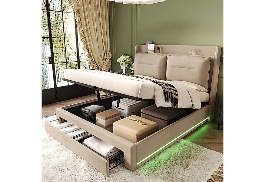 Flieks Polsterbett, LED Hydraulisches Stauraumbett Doppelbett 180x200cm Sam günstig online kaufen