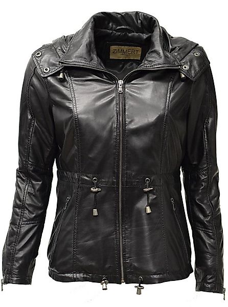 Zimmert Leather Lederjacke Maja Kapuze, Kurz Parka, washed Lammnappa, Schwa günstig online kaufen