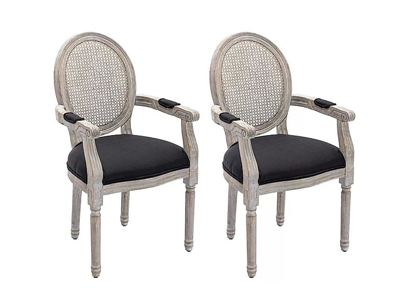 Stuhl mit Armlehnen 2er-Set - Rohrgeflecht, Stoff & Kautschukholz - Schwarz günstig online kaufen