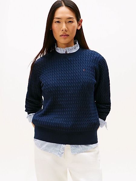 Tommy Hilfiger Rundhalspullover "CO CABLE C-NK LS SWEATER" Baumwolle, mit Z günstig online kaufen
