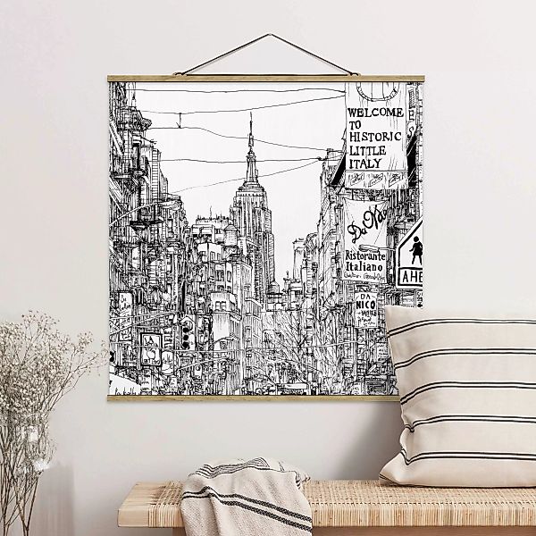 Stoffbild Kunstdruck mit Posterleisten - Quadrat Stadtstudie - Little Italy günstig online kaufen