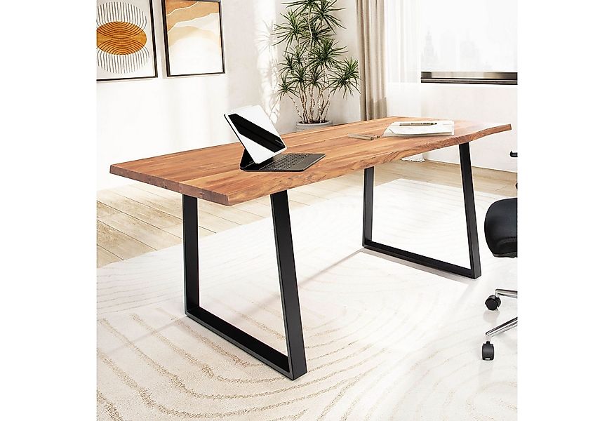 FINEBUY Schreibtisch FB68328 Akazie Massivholz Metall Bürotisch Computertis günstig online kaufen