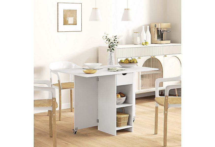 HOMCOM Klapptisch für 2-4 Personen mit Offenen Ablagen, 1 Schublade (Set, 1 günstig online kaufen