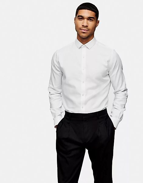 Topman – Premium – Langärmliges Stretch-Hemd in Weiß günstig online kaufen