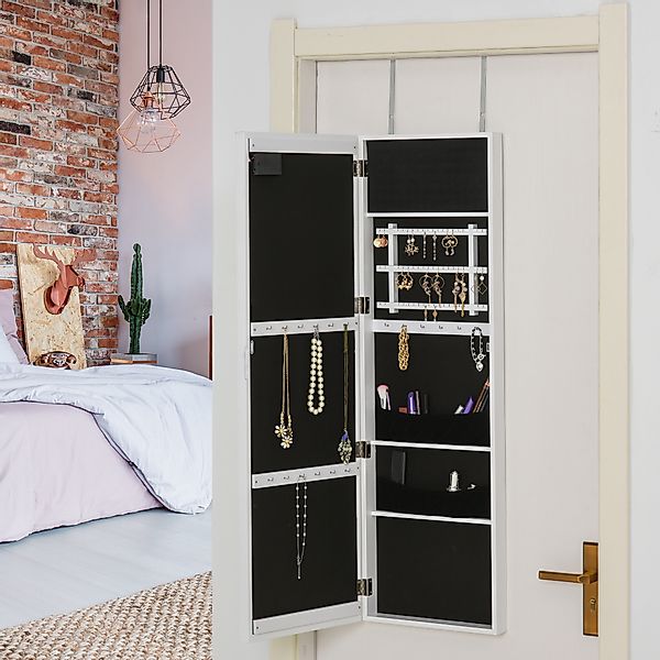 HOMCOM Spiegelschrank LED Schmuckschrank Aufhängbarer Türmontage MDF Weiß 3 günstig online kaufen