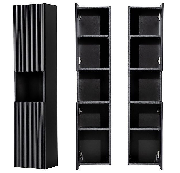 Lomadox Hochschrank NEWPORT-56-BLACK Badschrank 2-trg Regal schwarz gerillt günstig online kaufen