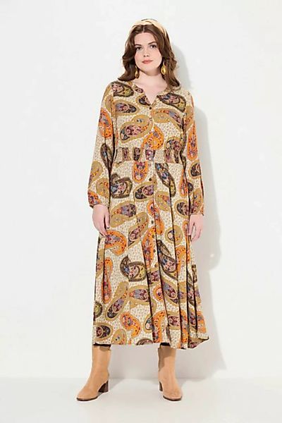 Ulla Popken Jerseykleid Maxikleid Paisley A-Linie V-Ausschnitt Langarm günstig online kaufen