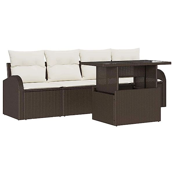 vidaXL Garten-Sofa-Set mit Kissen 5-Tlg Braun Poly Rattan 3348544 günstig online kaufen