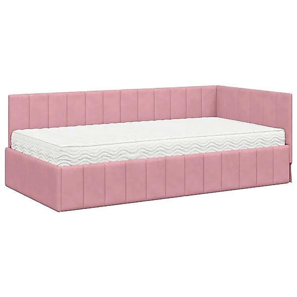 vidaXL Eckbettgestell mit Matratze mit Kopfteil Rosa 90 x 190 cm Samt 33938 günstig online kaufen