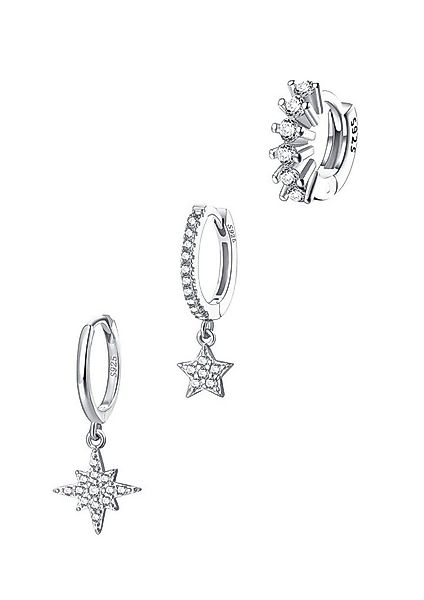 Hey Happiness Ohrring-Set 6er Damen Silber 925 Nord Stern Kristall hängend, günstig online kaufen