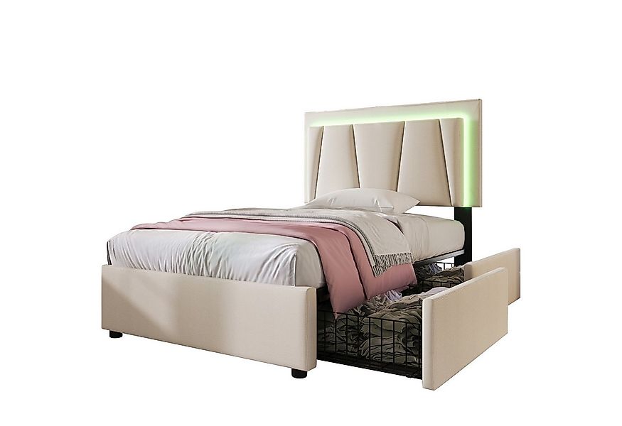 Flieks Polsterbett, LED-Beleuchtung Einzelbett 90x200cm mit 2 Schubladen günstig online kaufen