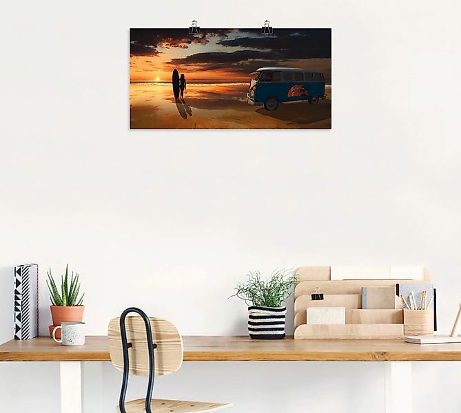 Artland Wandbild "Surfen in Kalifornien mit Bulli T1", Küste, (1 St.), als günstig online kaufen