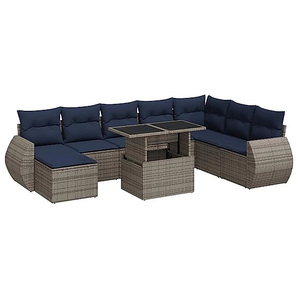 vidaXL 9-Tlg Garten-Sofagarnitur mit Kissen Grau Poly Rattan Akazie 3326692 günstig online kaufen
