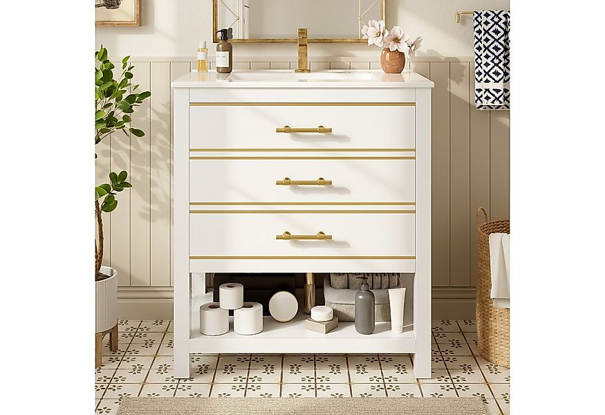 Flieks Waschtisch Waschbeckenunterschrank mit Waschbecken (bodenstehend, Ba günstig online kaufen