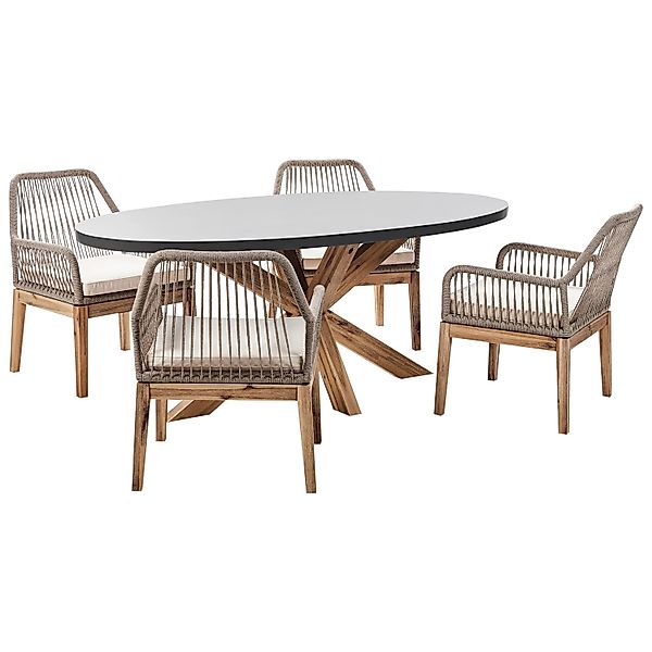 Beliani Gartentisch Set ORISTANO Grau Beige Heller Holzfarbton günstig online kaufen