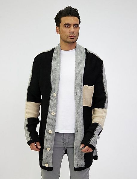 Denim Distriqt Strickjacke Herren Oversized Strickjacke im Patchwork Look günstig online kaufen