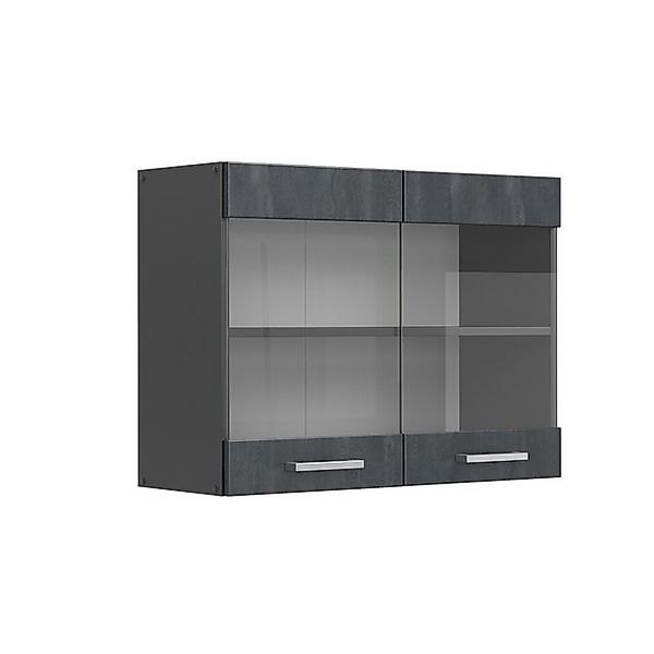 Vicco Küchenglasschrank R-Line Glashängeschrank Schwarz Beton/Anthrazit 80 günstig online kaufen