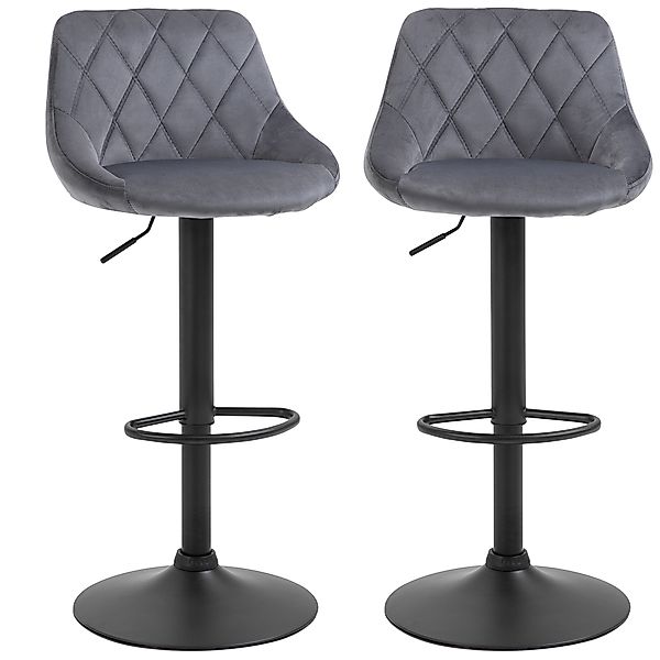 HOMCOM Set 2 Barhocker, Höhenverstellbar mit Metallbasis und Samtsitz, Mode günstig online kaufen