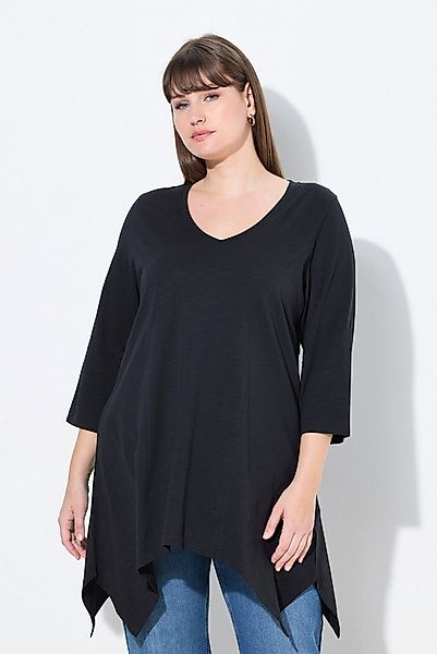 Ulla Popken T-Shirt Shirt Zipfelsaum V-Ausschnitt 3/4-Arm Biobaumwolle günstig online kaufen