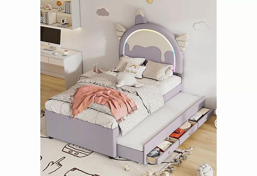 REDOM Kinderbett ausgestattet mit ausziehbares rollbett, kunstleder-Materia günstig online kaufen
