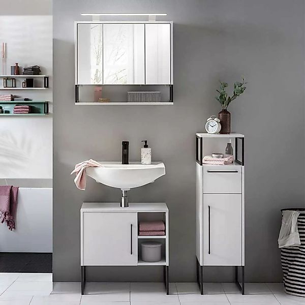 Badezimmermöbel Set in Weiß und Anthrazit LED Beleuchtung (dreiteilig) günstig online kaufen
