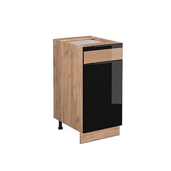Vicco Küchenunterschrank Fame-Line Schwarz-Eiche Hochglanz/Goldkraft Eiche günstig online kaufen