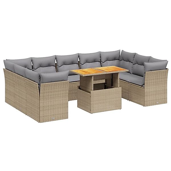 vidaXL 10-tlg Garten-Sofagarnitur mit Kissen Beige Poly Rattan Modell 224 günstig online kaufen