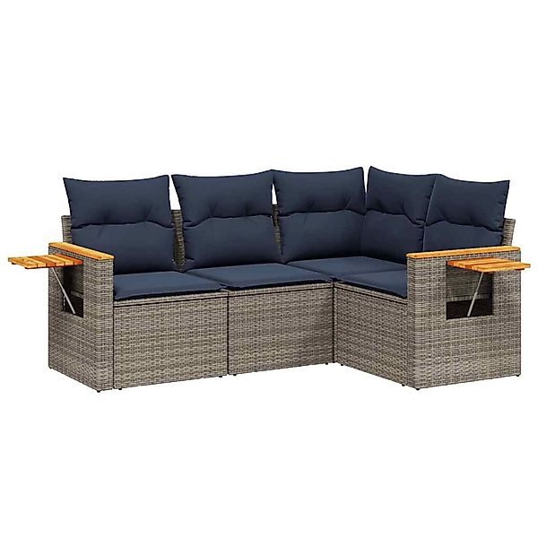 vidaXL 4-Tlg Garten-Sofagarnitur mit Kissen Grau Poly Rattan 3226775 günstig online kaufen