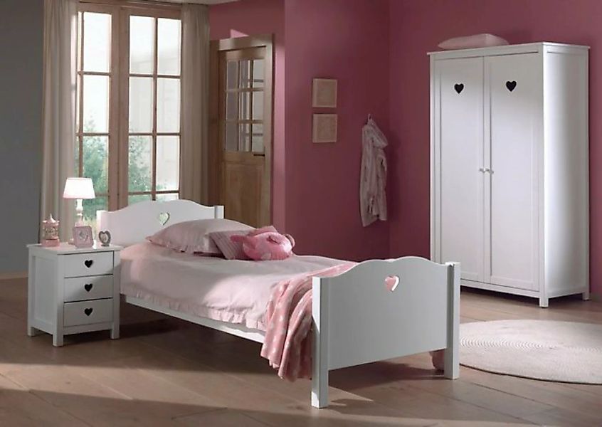 Natur24 Einzelbett Einzelbett Nachtkonsole und Kleiderschrank Set Amori MDF günstig online kaufen