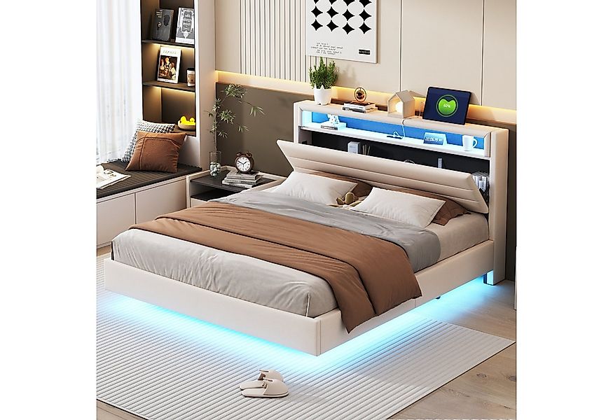 STILVORA Polsterbett Doppelbett 160x200cm Jugendbett Bettgestell mit USB-St günstig online kaufen