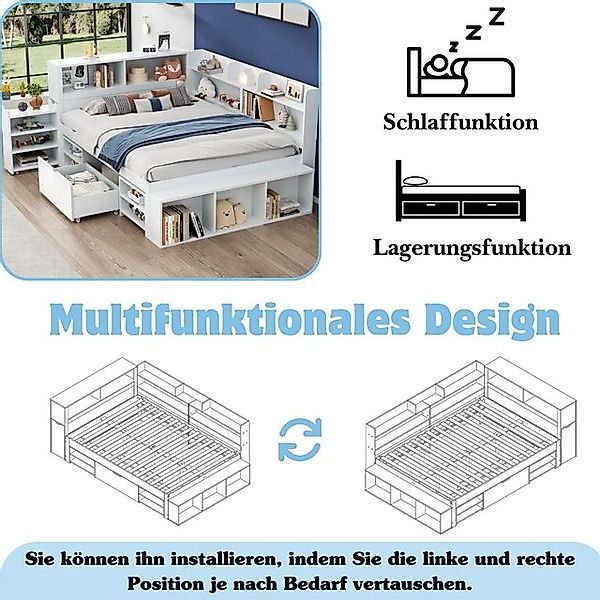 HAUSS SPOLE Holzbett 140x200cm mit Schubladen, Bücherregal, Stauschrank ohn günstig online kaufen