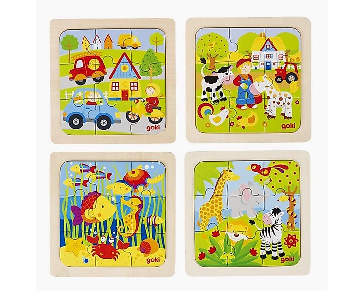 goki Steckpuzzle Einlegepuzzle Bauernhof, Unterwasserwelt 4er Set, 9 Puzzle günstig online kaufen