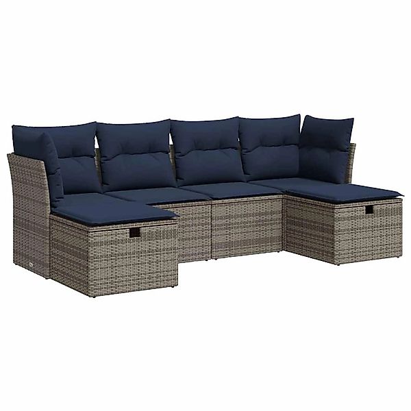 vidaXL 6-Tlg Garten-Sofagarnitur mit Kissen Grau Poly Rattan 3325327 günstig online kaufen