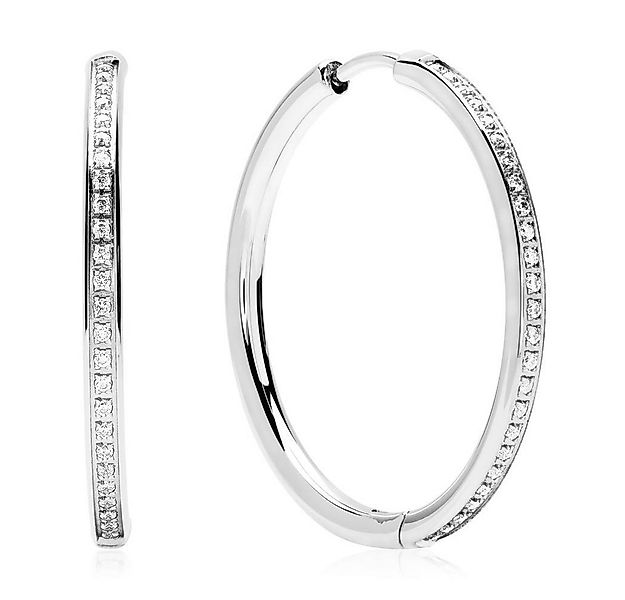 Unique Paar Creolen Edelstahl in Silber mit Zirkonia 3 cm Durchmesser E5118 günstig online kaufen