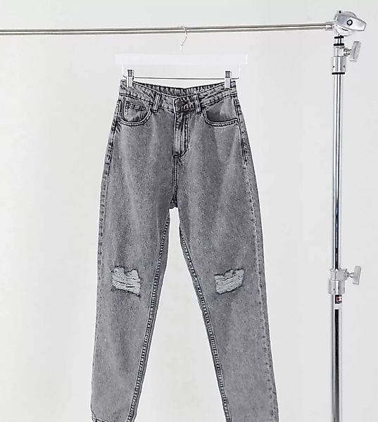 Noisy May – Exclusive – Mom-Jeans mit hoher Taille und Destroyed-Kniedetail günstig online kaufen