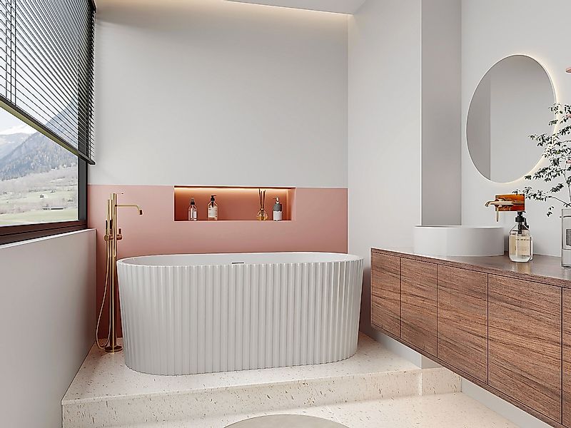 Freistehende Badewanne - gerippt - Acryl - Weiß glänzend - 230 L - 170 x 80 günstig online kaufen