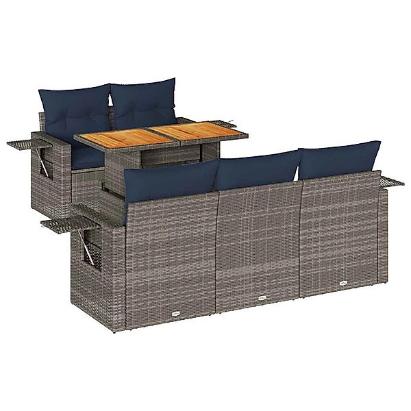 vidaXL 6-Tlg Garten-Sofagarnitur mit Kissen Grau Poly Rattan 3327106 günstig online kaufen